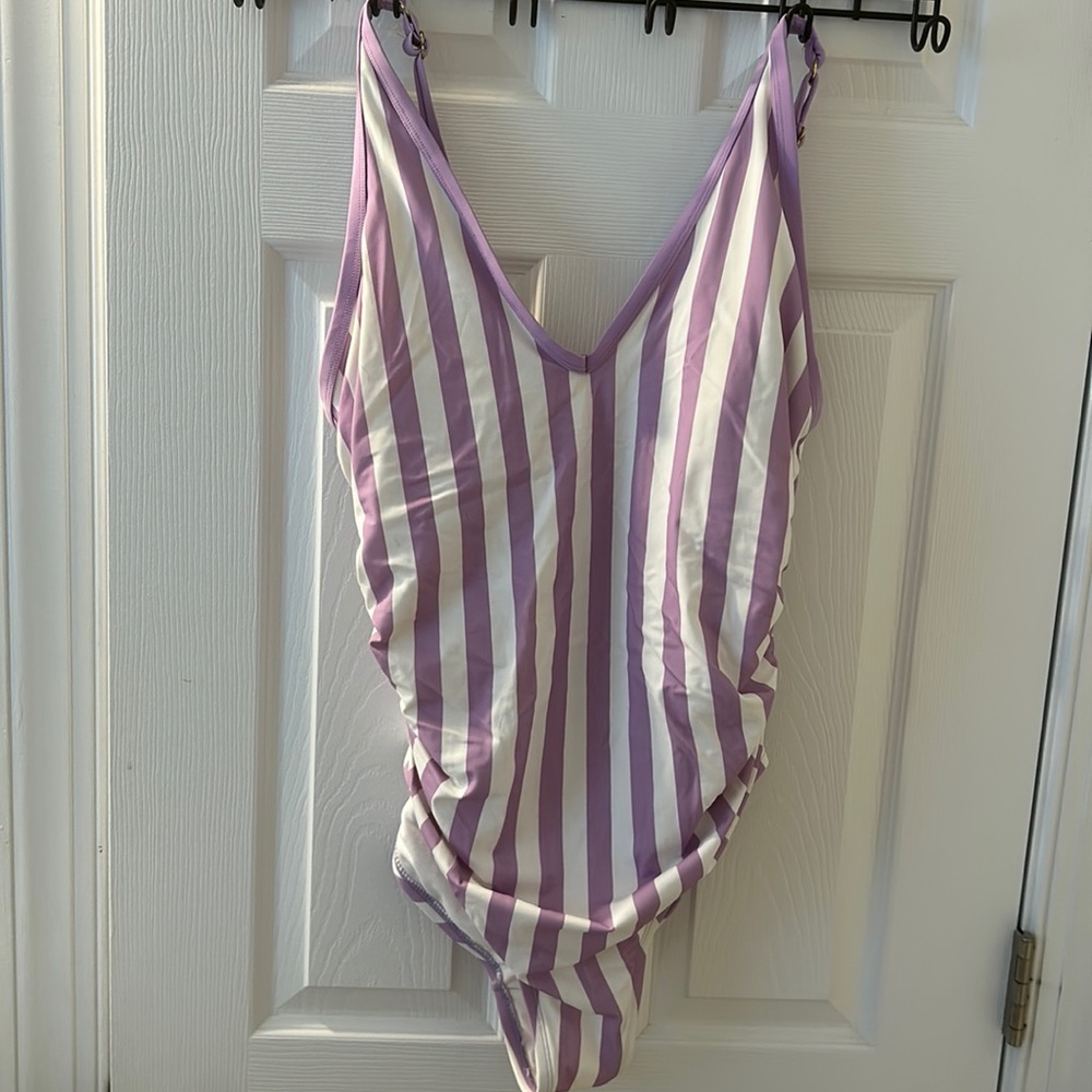 Purple & White Stripe Bathing Suit
